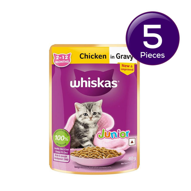 Whiskas Junior Chicken in Gravy Wet Cat Food, 80g, Pack of 5