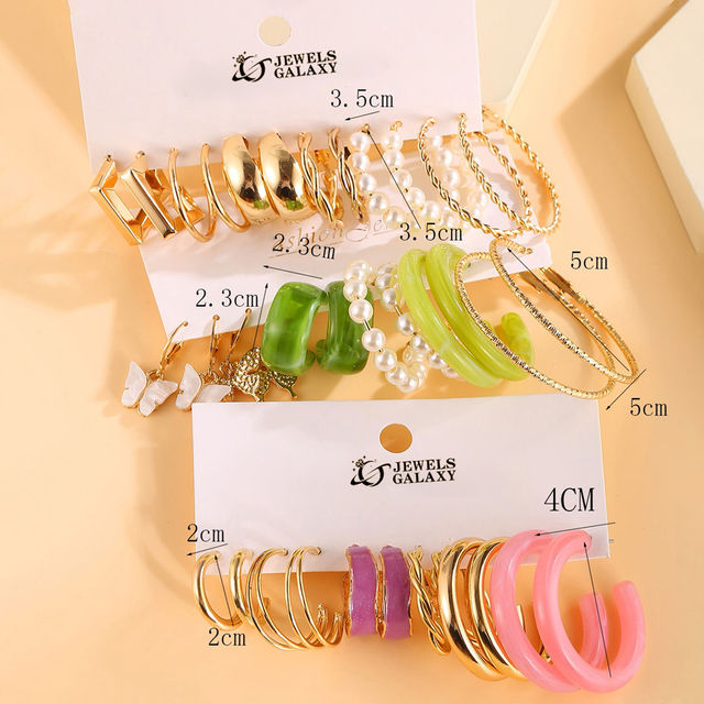 Jewels Galaxy Gold Plated Set Of 18 Pairs Of Hoop And Pearl Earrings (1 Pack 36 Earrings)
