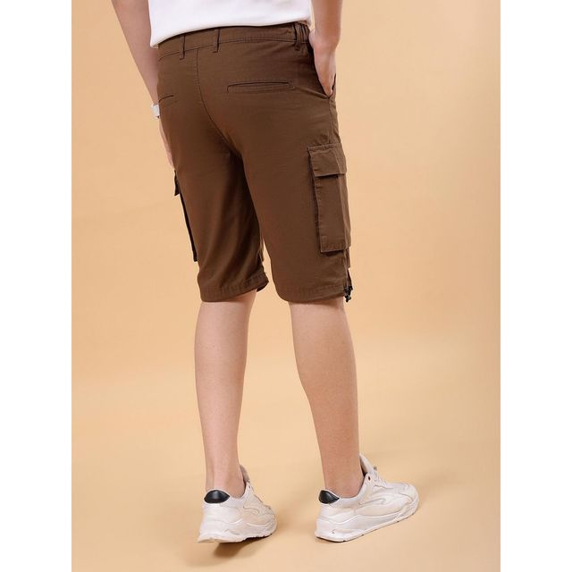 The Indian Garage Co Men Casual Coffee Brown Solid Cargo Parachute Shorts - 36 | 1022-Rpscrgsrt-12