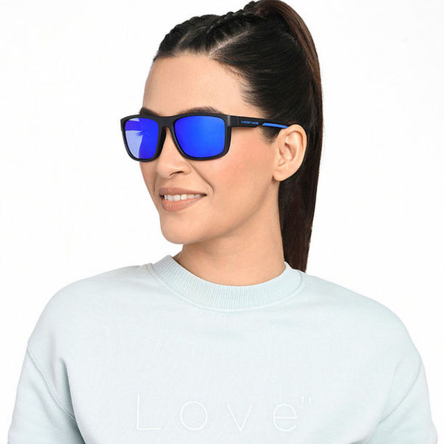 Vincent Chase By Lenskart Unisex Solid Metal Sunglasses | Blue and Black - L