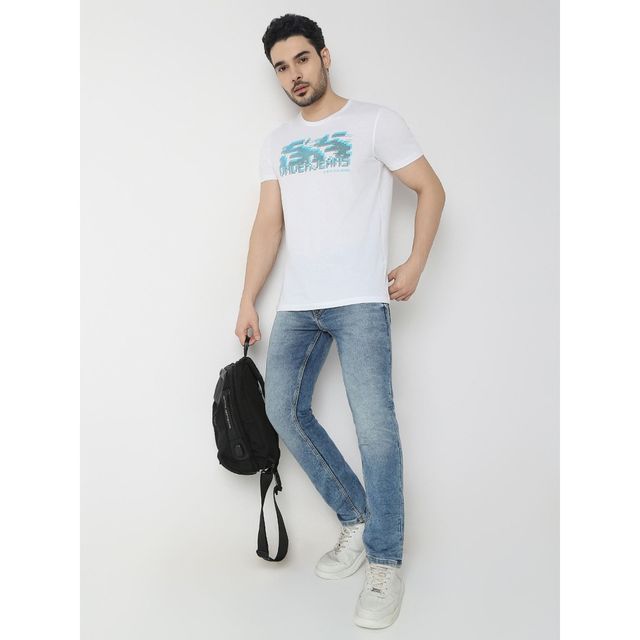 Underjeans by Spykar Men Pure Cotton T-shirt | White - S