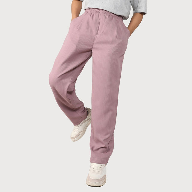 Buy Campus Sutra Men's Tailored Linen-Blend Trousers | Pink - 34