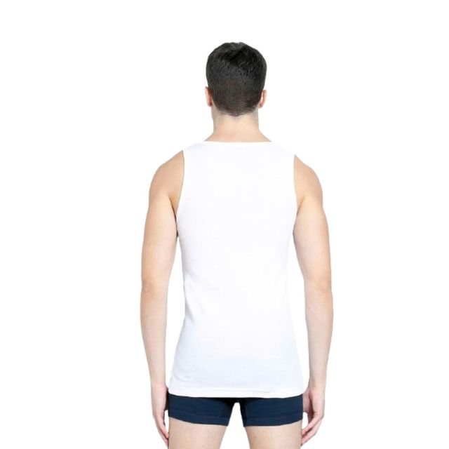 Jockey 8823 Men's Super Combed Cotton Rib Round Neck Vest|Stay Fresh Properties|PO2 | White-M