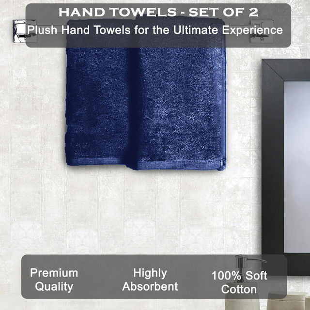 BAY6 100% Cotton Hand Towels - 60 cm x 40 cm | 400 GSM - Blue - Set of 2