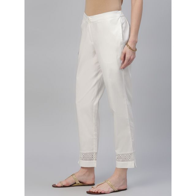 Libas Cotton Solid Women's Trouser With Both Side Pocket | Cream | M