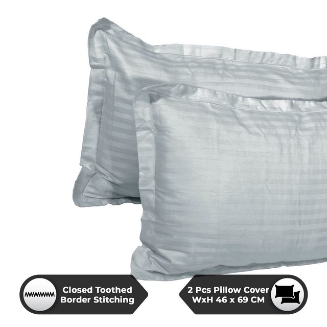 Story@Home 300 TC Light Grey Stripes Microfiber Double Size bedsheet with 2 Pillow Covers