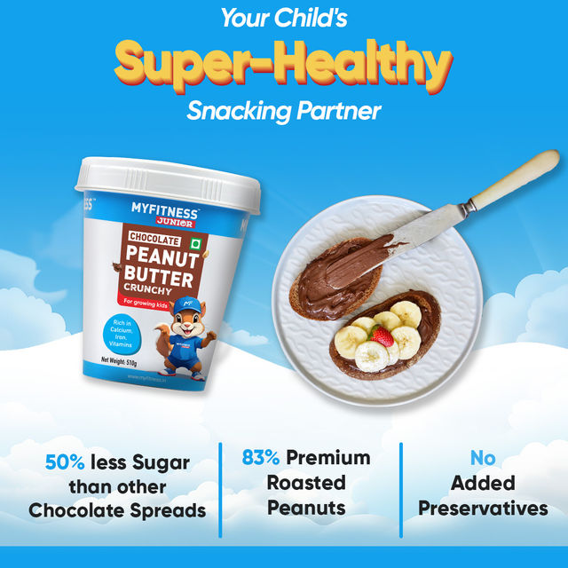MyFitness Junior Chocolate Peanut Butter Crunchy Spread | For Kids, High Protein