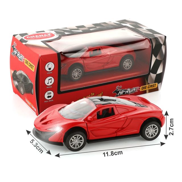 Adit Toys Die Cast Metal Car With Led Lights & Engine Sound, Pull Back Toy Car For Kids 3+ (Red)