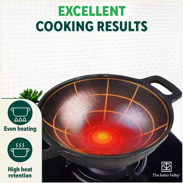 The Indus Valley Super Smooth Cast Iron Kadai | Medium, 25.4cm/10 inch, 2.5Ltr, 2.4kg