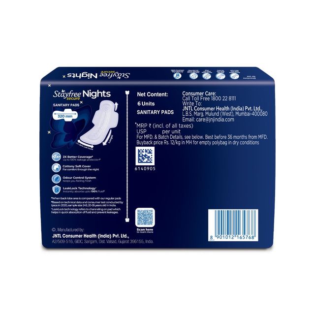 Stayfree Secure Nights Sanitary Pads - XXL 6 pc Combo