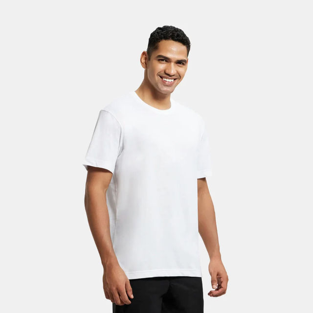 Jockey Men Cotton Rich Round Neck Half Sleeve T-shirt | White - M