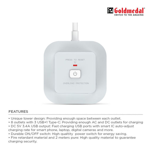 Goldmedal Turbomax Power Strip Spike Adaptor (2 M, White)