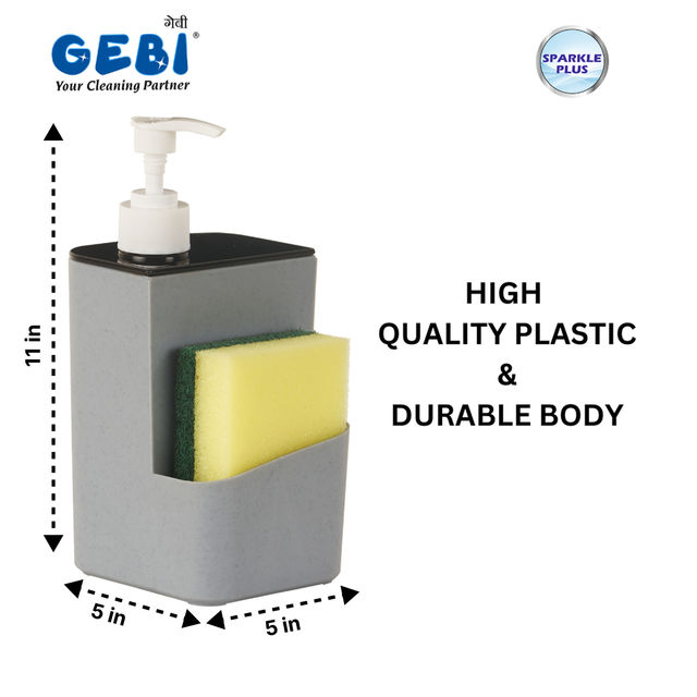 Gebi Sparkle Plus Liquid Soap Dispenser With Sponge Scrubber, Assorted Color