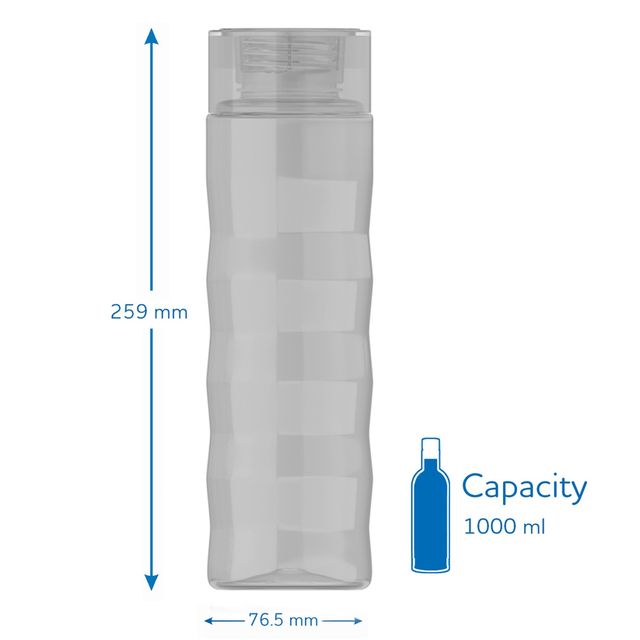 Kolorr Ringo 1L Clear Bottle |Transparent bottle for hydration tracking