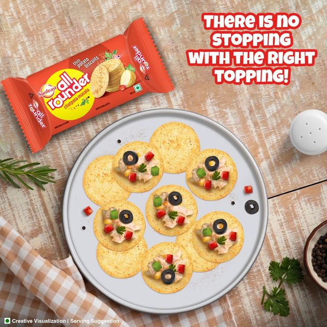 Sunfeast All Rounder, Thin, Light & Crunchy Potato Biscuit with Chatpata Masala Flavour