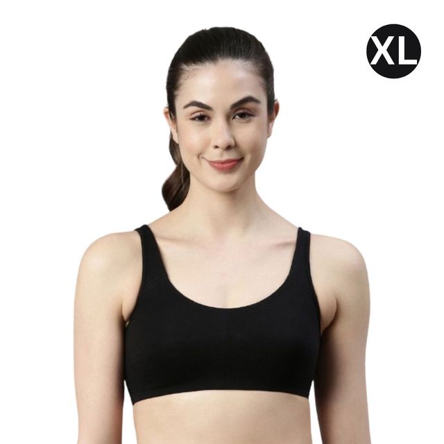 Enamor Women's SB06 Cotton Lounge Sports Bra | High Coverage | Non Padded | Wirefree | Black | XL