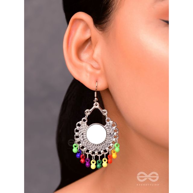 Everstylish Motif Mirrors On My Ears | Multicoloured - Oxidised Boho Earrings