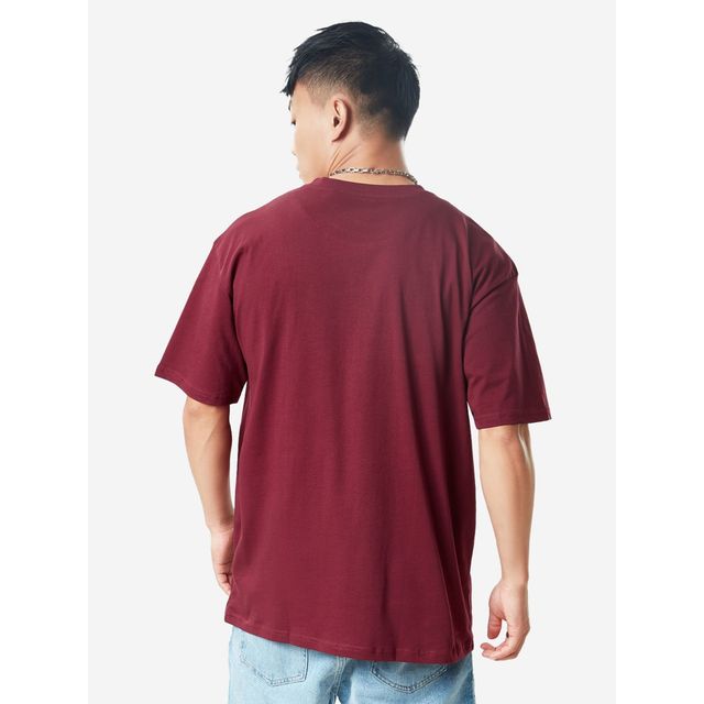 The Souled Store Solids- Maroon Oversized T-Shirts, Burgundy, 2XL