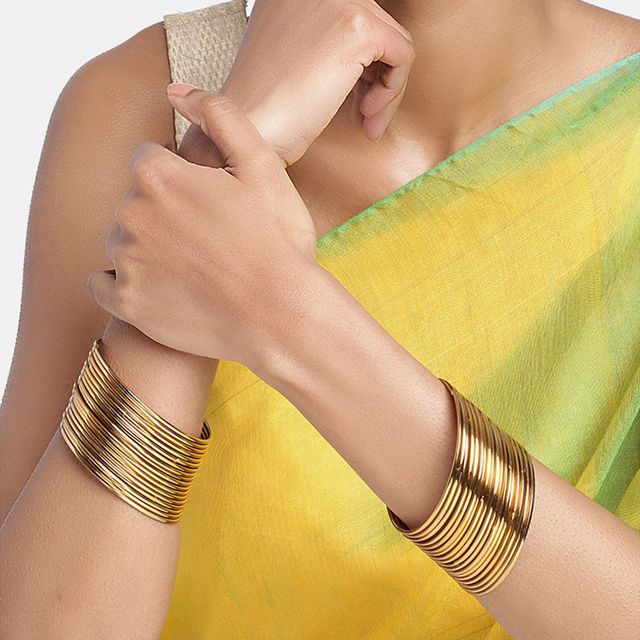 Peora Traditional Antique Look Oxidised Gold Plated Metal Bangle Set for Women (Gold, 2.6 inch)