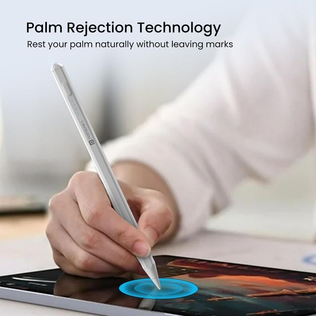 Portronics Glide Stylus Pencil for iPad Tablets with Angle Tilt Sensitivity, Palm Rejection, Attaches Magnetically, Battery LED Indicator, Type-C Charging