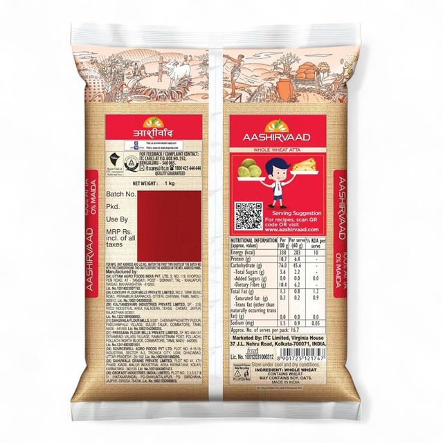 Aashirvaad Atta - Superior MP Whole Wheat, No Maida | Pouch 1 kg Combo