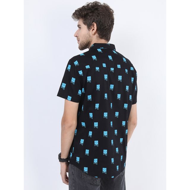 Ketch Men Black and Blue Slim Fit Printed Casual Shirt | Blue | L