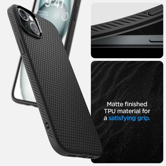 Spigen Liquid Air Back Cover Case Compatible with iPhone 15 Plus (TPU | Matte Black)