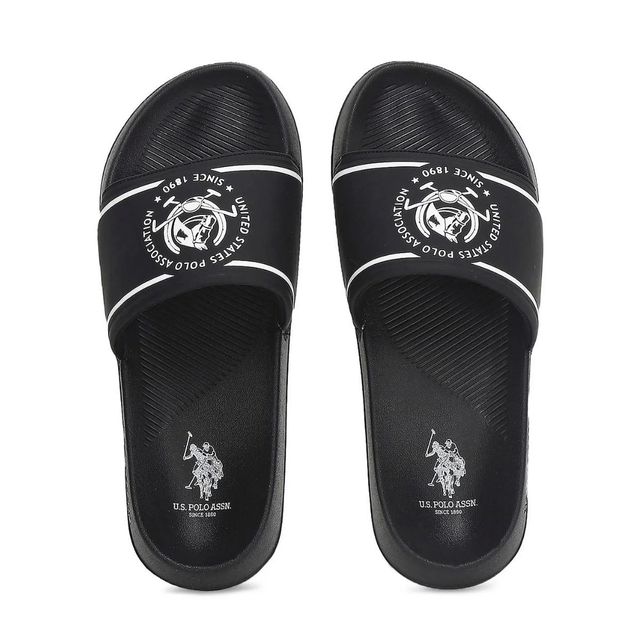 U.S. Polo Assn. Men's Men's Men Brand Print Zane 5.0 Slides Black | UK 9