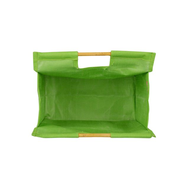 Jute Cottage Carry Bag - Jumbo Shopping Bag Bamboo Handle | Eco-friendly | Green | 19 x 18 x 9