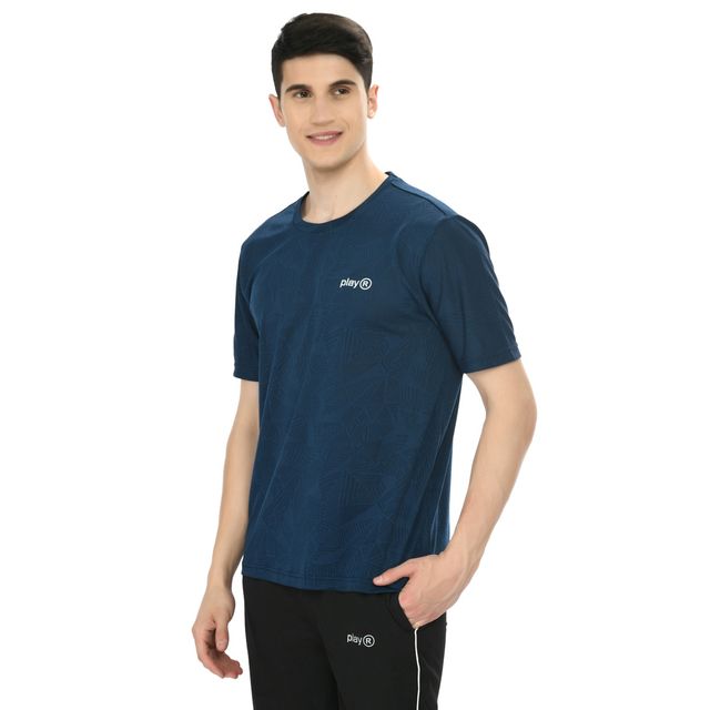 Playr Men's Adult Running Cross Run Tee 100% Polyester for All Season | Blue | S