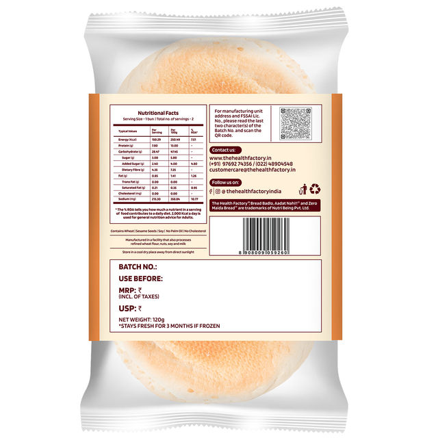 The Health Factory Zero Maida Burger Bun | Clean Label - Not Brown