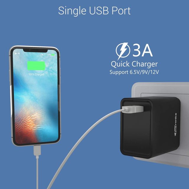 Portronics Adapto One 3.0 A Single Port Wall Adapter With Quick Charge | Connector Type - USB