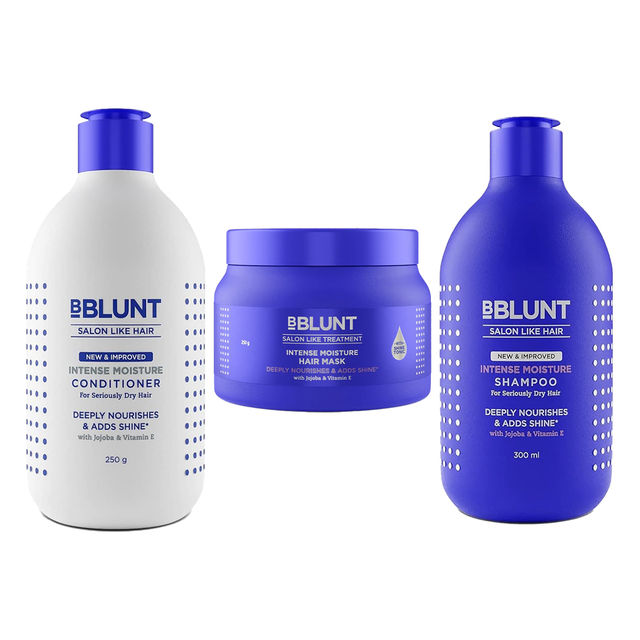 Bblunt Complete Moisture Combo for Healthy Hair with Vitamin E & Jojoba:  Shampoo 300ml & Conditioner 250g & Hair Mask 250g  Combo