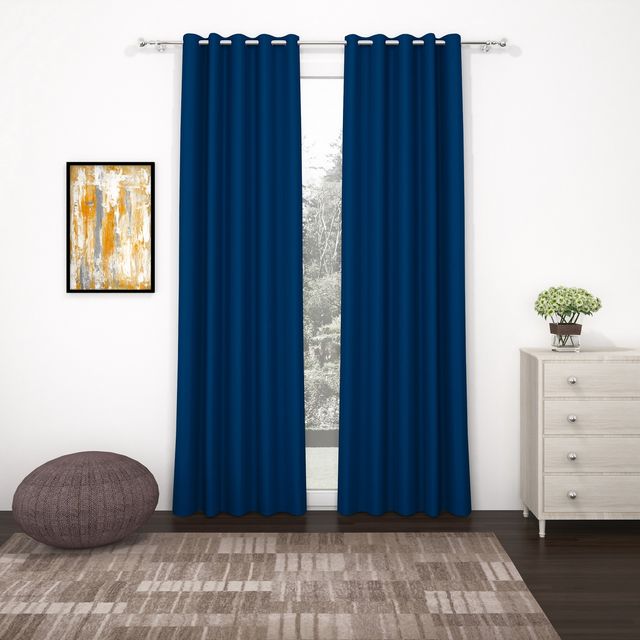 Story@Home 300 GSM 7 feet Faux Silk Blackout 1 U Door Curtain | Navy Blue