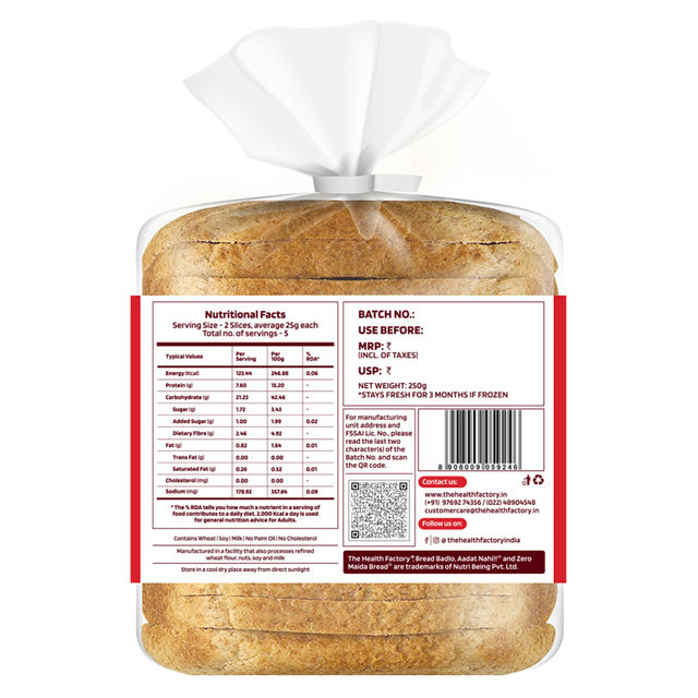 The Health Factory Zero Maida Protein Bread | Clean Label - Not Brown