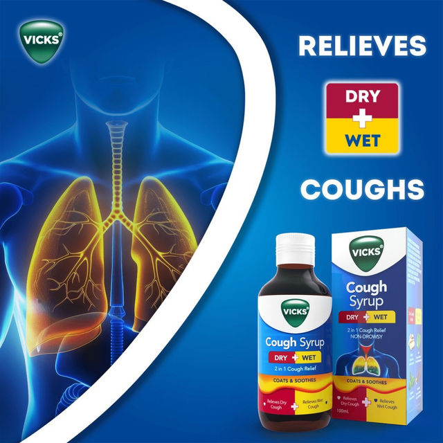 Vicks Cough Syrup, Fast Relief For Dry & Wet Cough, With Tulsi & Ginger