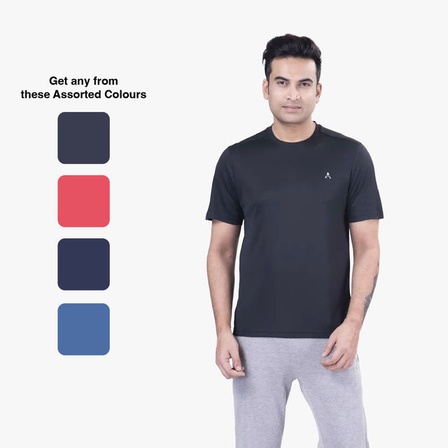 Actimaxx Men Solid Round Neck Chest Logo Dri-Fit T-shirt | Pack Of 2 | XXL | Colour May Vary