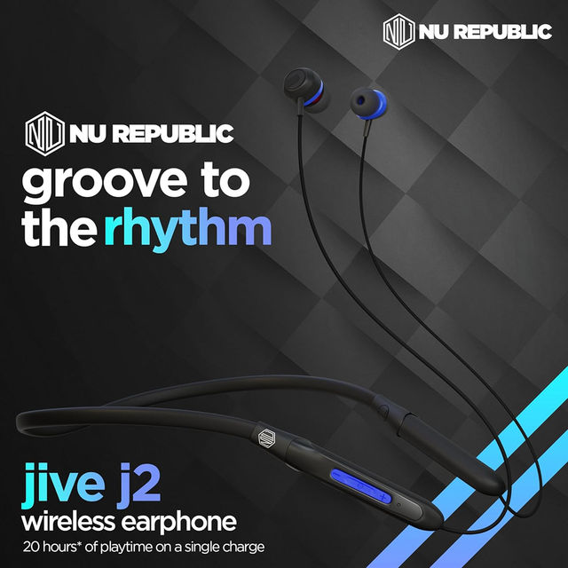 Nu Republic Jive J2 With Upto 20 Hrs Playtime Fast Charging Earphones With Mic - Blue Black