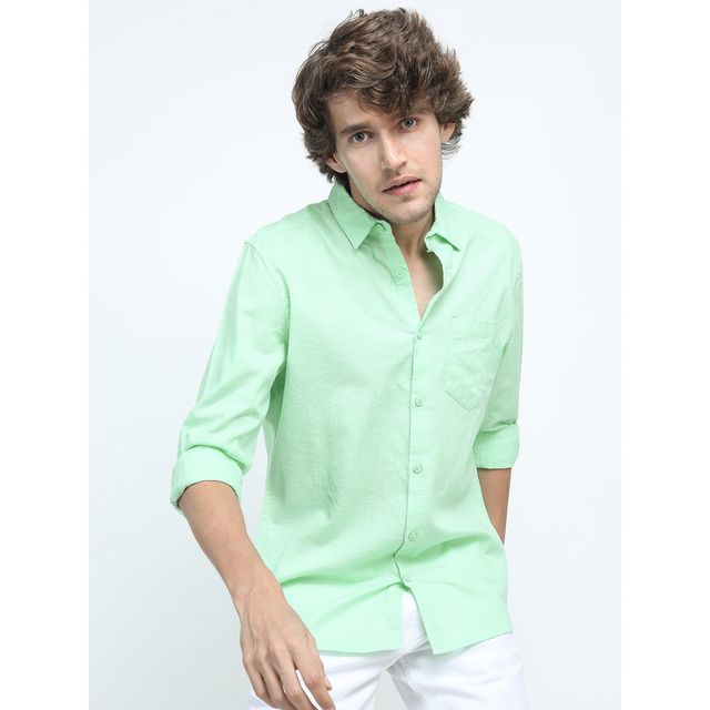 Ketch Men Solid Slim Fit Cotton Casual Shirt | Green | M