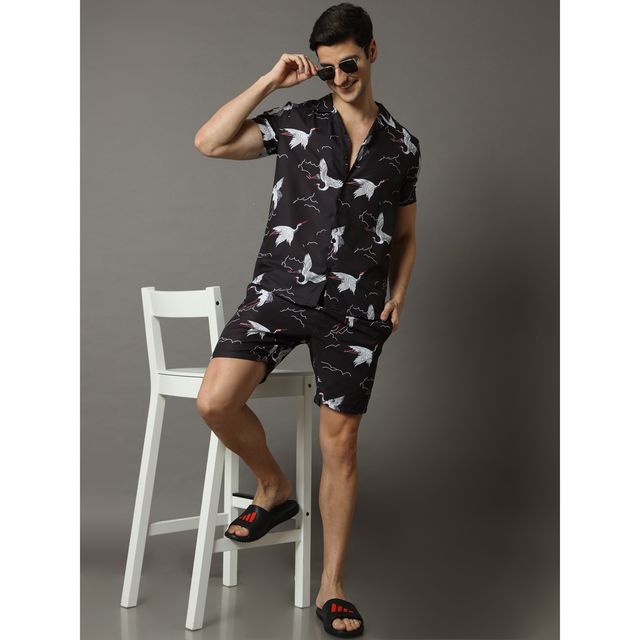 Bushirt Men's Co-ord Set | Flamingo Black - L