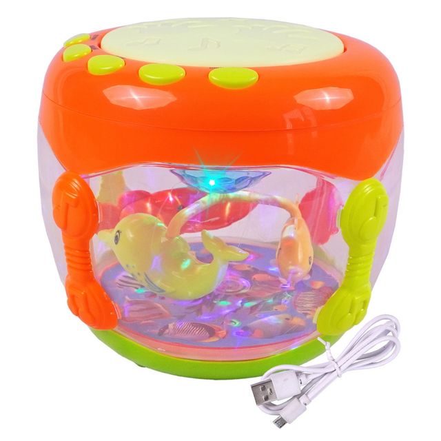Toyshine Hand Beat Musical Fish Aquarium Drum Toy | Rechargeable with Rotating Dynamic Lamplight