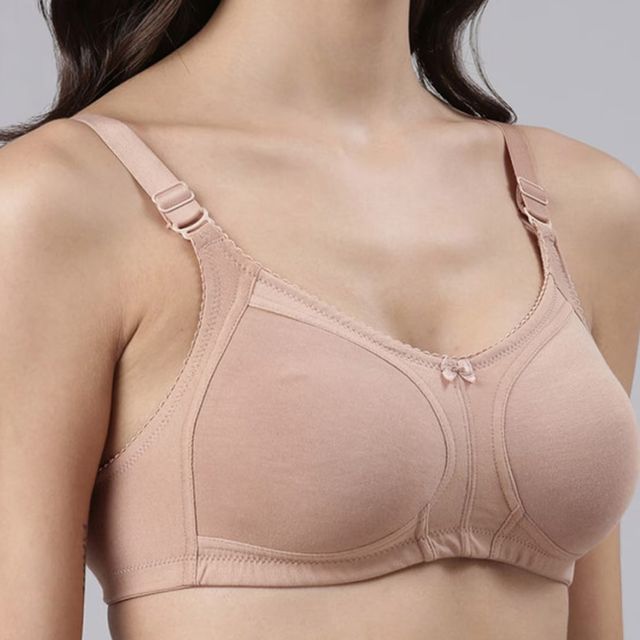 Dollar Missy Women's Combed Cotton Stretchy Elastane Wire-Free Panelled Support Bra | Skin - 34C
