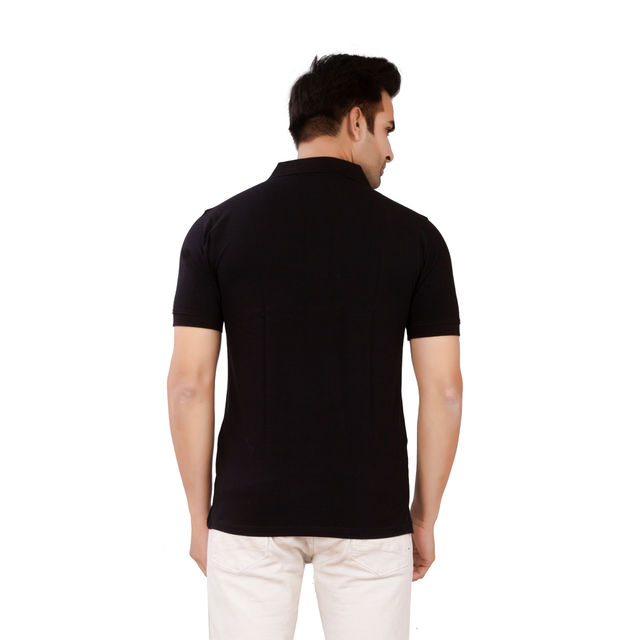 EQL Men's Cotton Solid Lightweight & Breathable Polo T-shirt | Black - L
