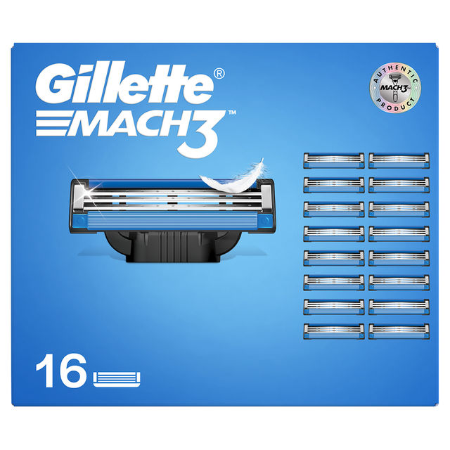 Gillette Mach3 Shaving 3-Bladed Cartridges, Pack Of 16, Men