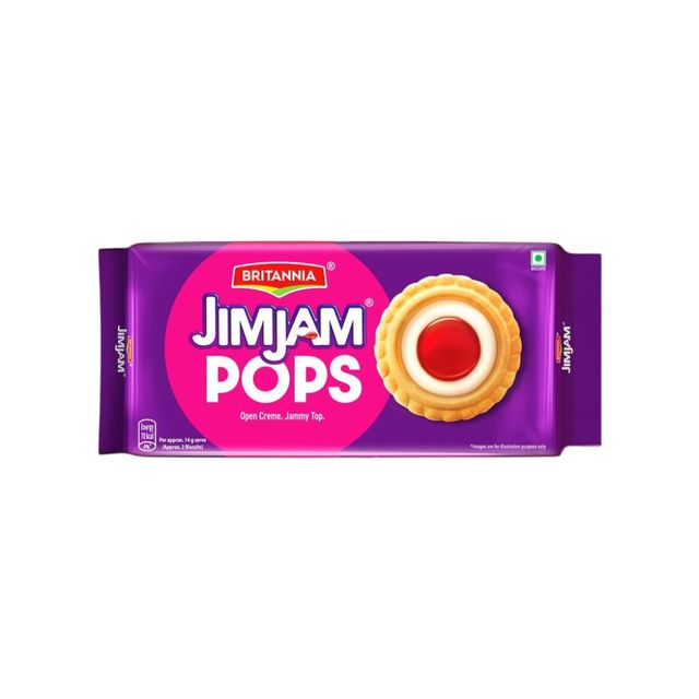 Britannia Jimjam Pops, Crunchy Cookie With Vanilla Crème And Jammy Center, Open Crème Biscuit 350 g Combo