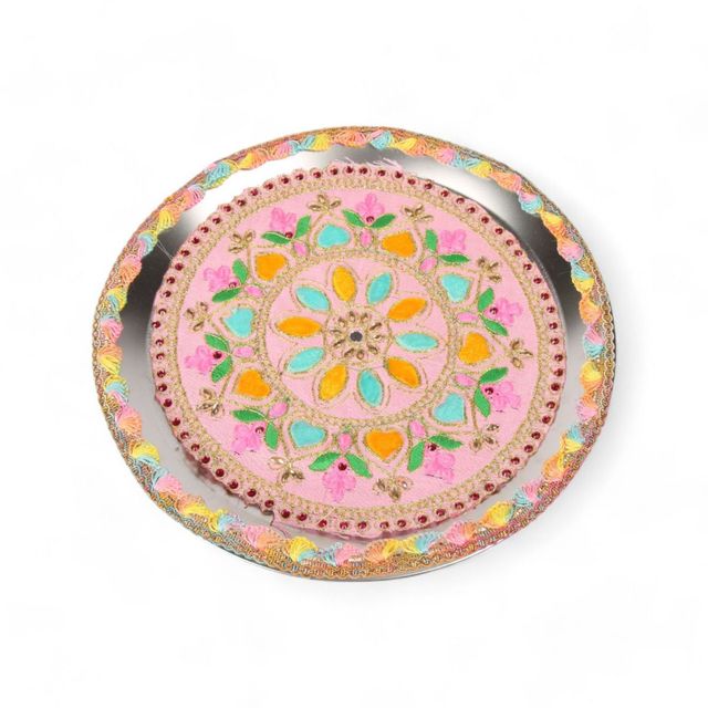 Sanskriti Pink Handcrafted Designer Pooja Thali Kalash Set