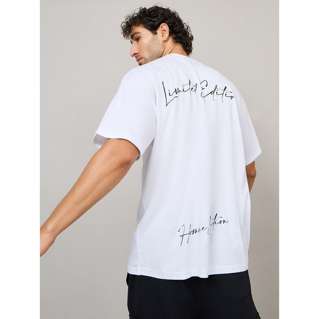 Styli Men's Oversized Tee with Back Print | White - XL