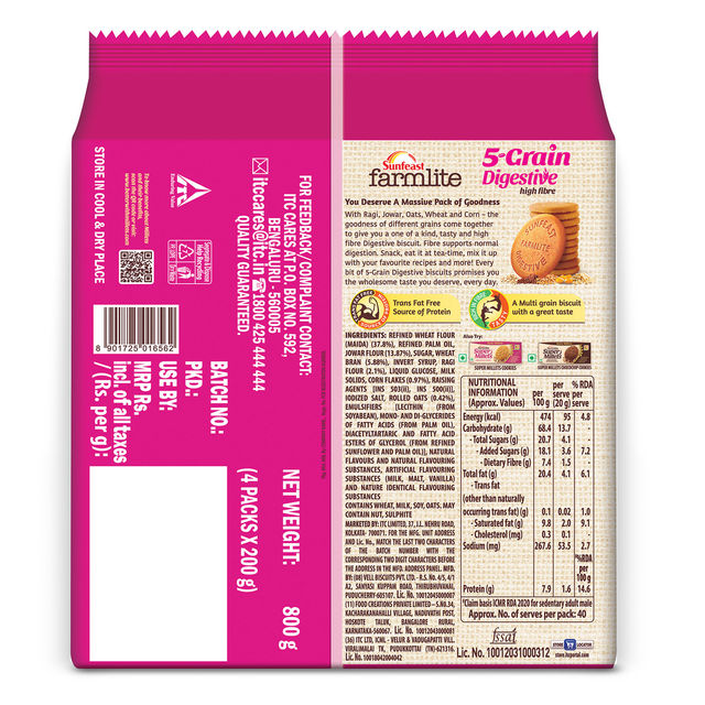 Sunfeast Farmlite 5 Seed High Fibre Digestive Biscuit 800 g Combo