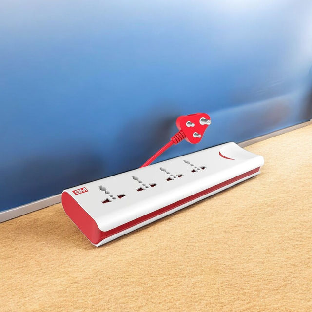 GM 3060 E-Book 4 + 1 Power Strip Red & White Colour 250 Volts with Master Switch, Indicator, Safety Shutter & 4 International sockets, Extension Cord for Home Appliances