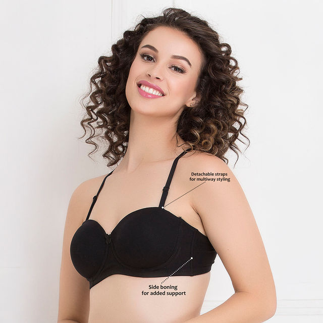Clovia Women Padded Underwired Full Cup Multiway Strapless T-Shirt Bra - Cotton | Black | 34C